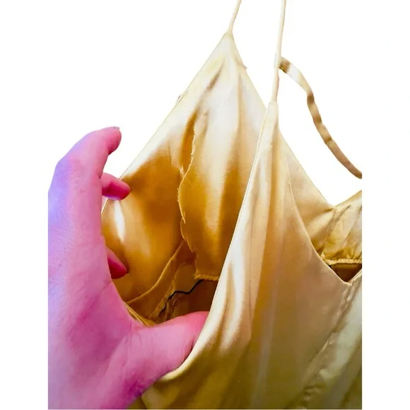 ASOS Yellow Asymmetrical Slip Dress with Spaghetti Straps and Lace Detail - Picture 3 of 5